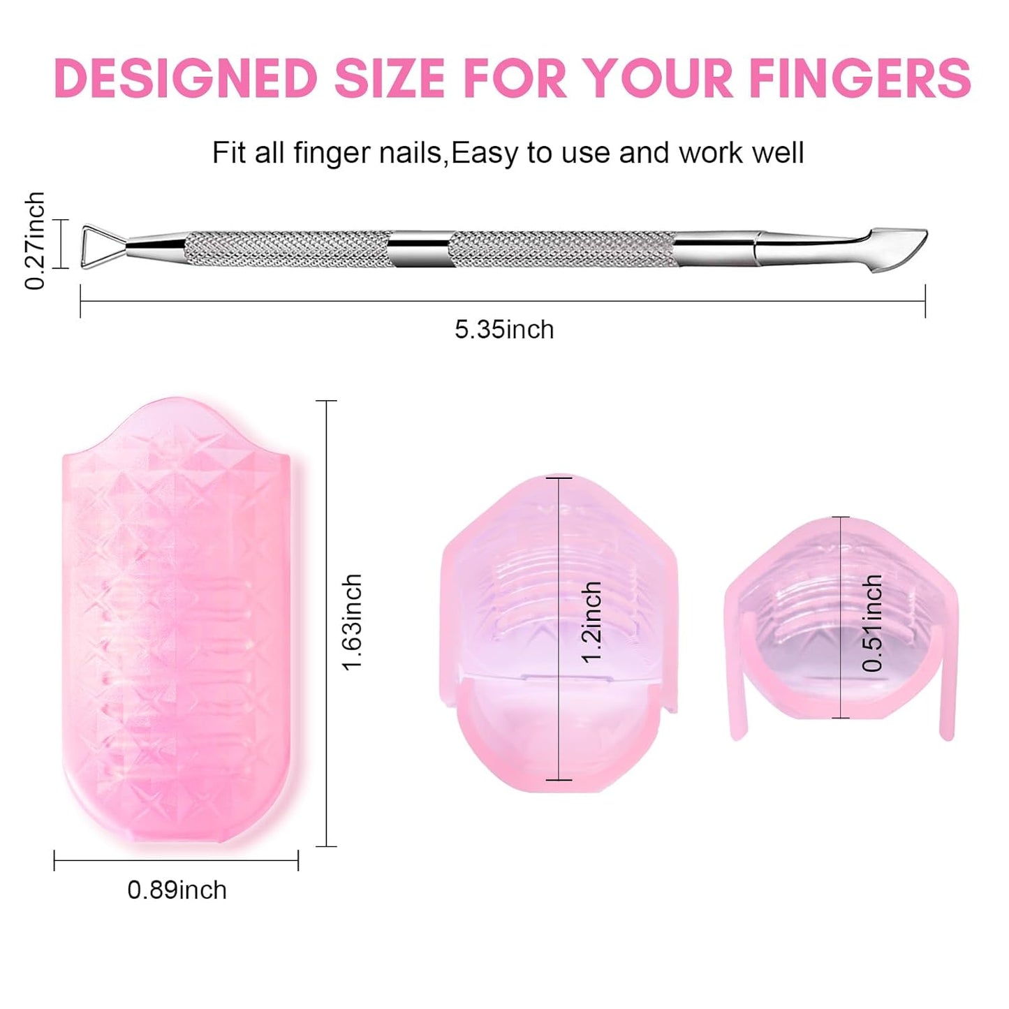 Makartt Nail Polish Remover Tools Kit 10 Pcs, Soak Off Cap Clips, with Double-Ended Cuticle Pusher for UV Gel Polish Removal, Acrylic Art Manicure Accessories, Pink