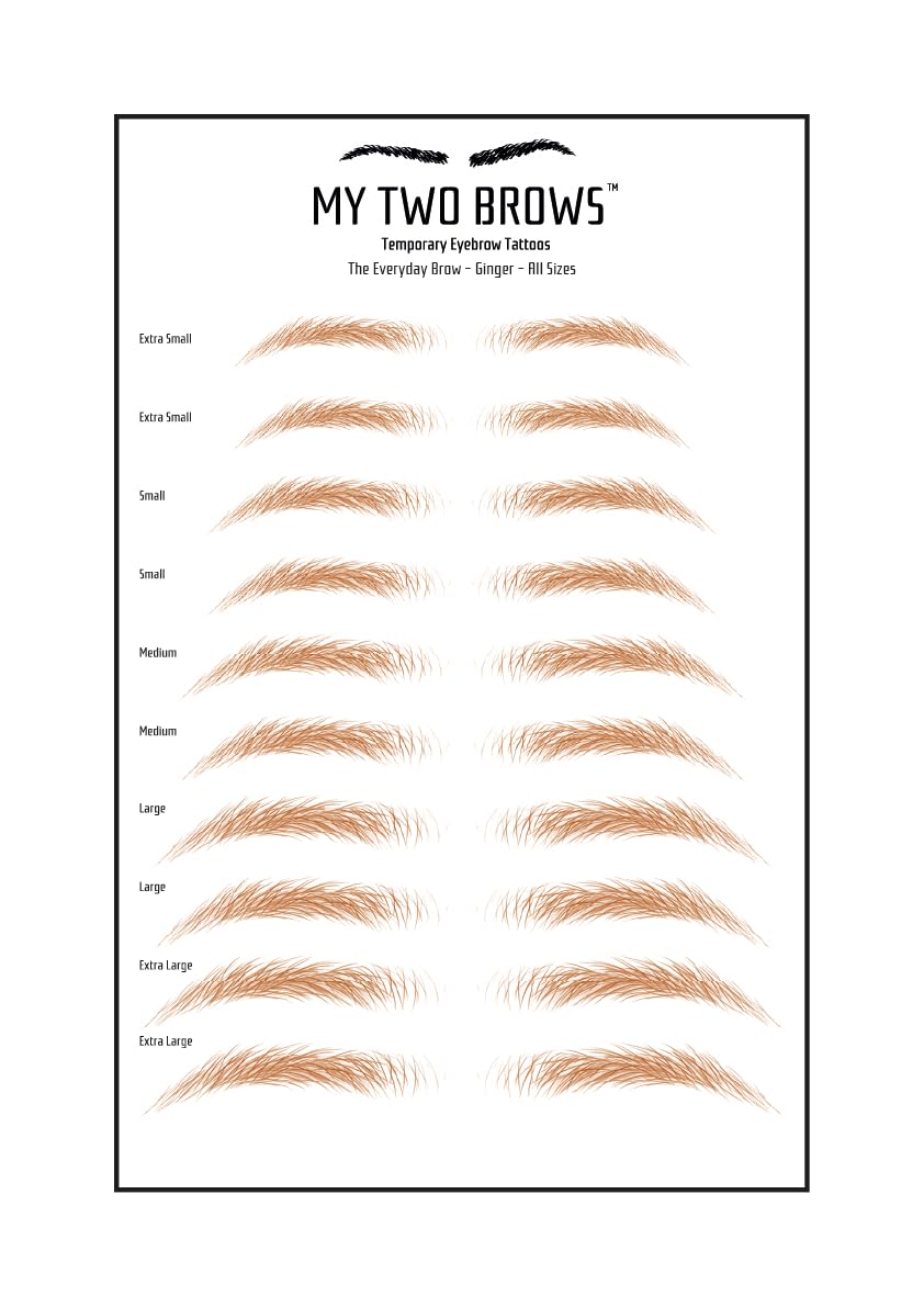 (10 pairs) Ginger Temporary Eyebrow Tattoo - Small Size - Waterproof & Smudgeproof - Everyday Brow Style Eyebrow Stickers - Sheet Lasts up to 30 Days - Won't Work on Existing Brows
