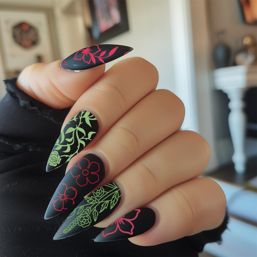 3Pcs Flower Vine Nail Stamping Plate Set Floral Leaves Rose Daisy Nail Stamp Templates Metal Reusable Tools with Stamper Scraper for Manicure Printing