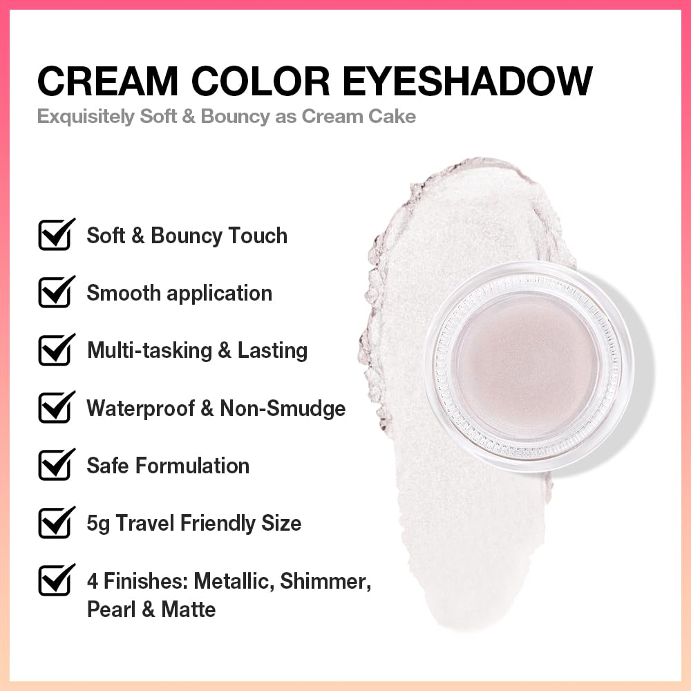Kaely Single Cream Eyeshadow Pot, Pearl Beige Shimmer Eye Shadow for Older Women High Pigmented Waterproof, Natural Eyeshadow Palette Makeup Brightener, sombras en crema para ojos, Blendable, 18