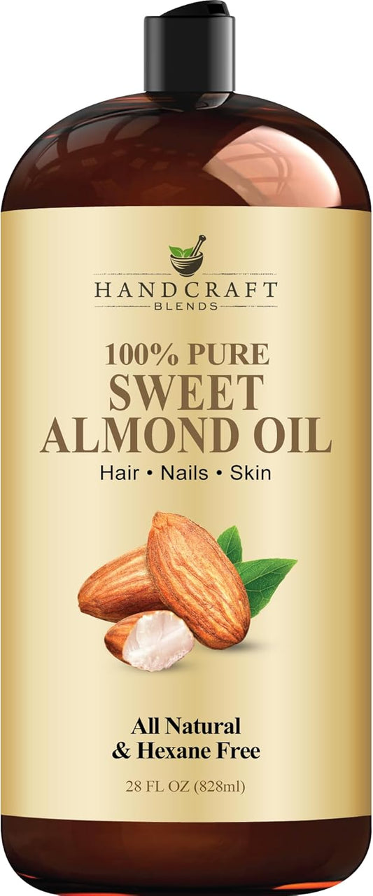Handcraft Blends Sweet Almond Oil - 28 Fl Oz - 100% Pure and Natural - Premium Grade Carrier Oil for Skin and Hair - Hair and Body - Massage - Hexane-Free