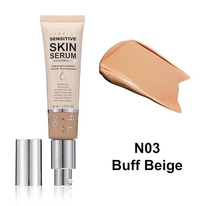 MAEPEOR Hydrating Foundation 6 Colors Full Coverage Liquid Foundation Naturally Mattle Oil-Control Foundation for All Skin Tone (03 Buff Beige)