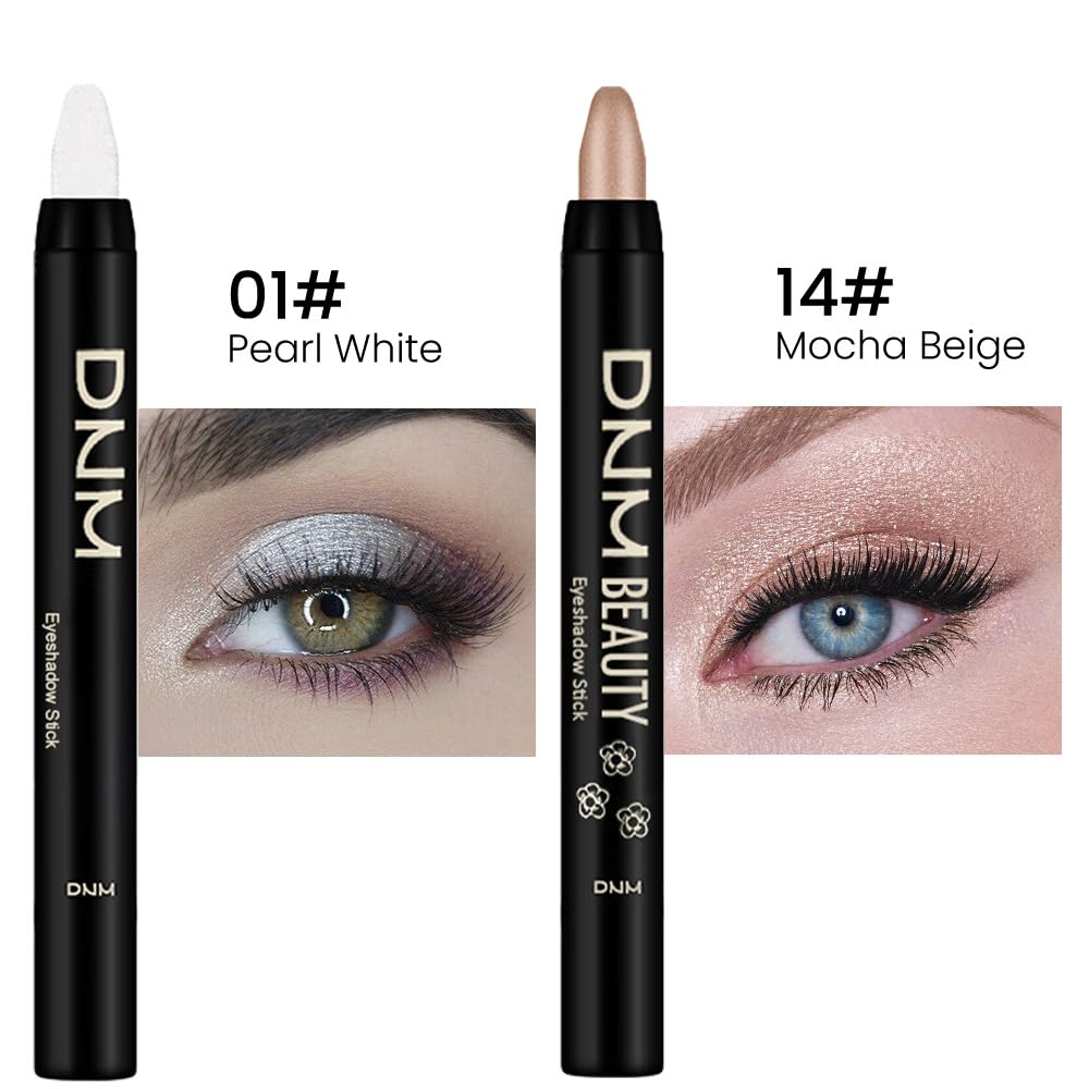 evpct 2Pcs Cream Eyeshadow Sticks Set for Eyes Pearl White & Mocha Beige Shimmer Eye Crayon Shadow Brightener Stick Pencil Pen Bulk sombras en crema para ojos 01+14