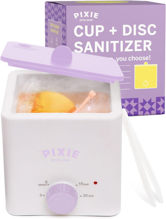 Pixie Menstrual Cup & Disc Boiler Sterilizer - Easily Submerge & Clean Your Period Cup in Boiling Water! Kills 99.9% of Germs with Cleaner Boiling Solution - The Most Soothing Way to Wash Your Cup