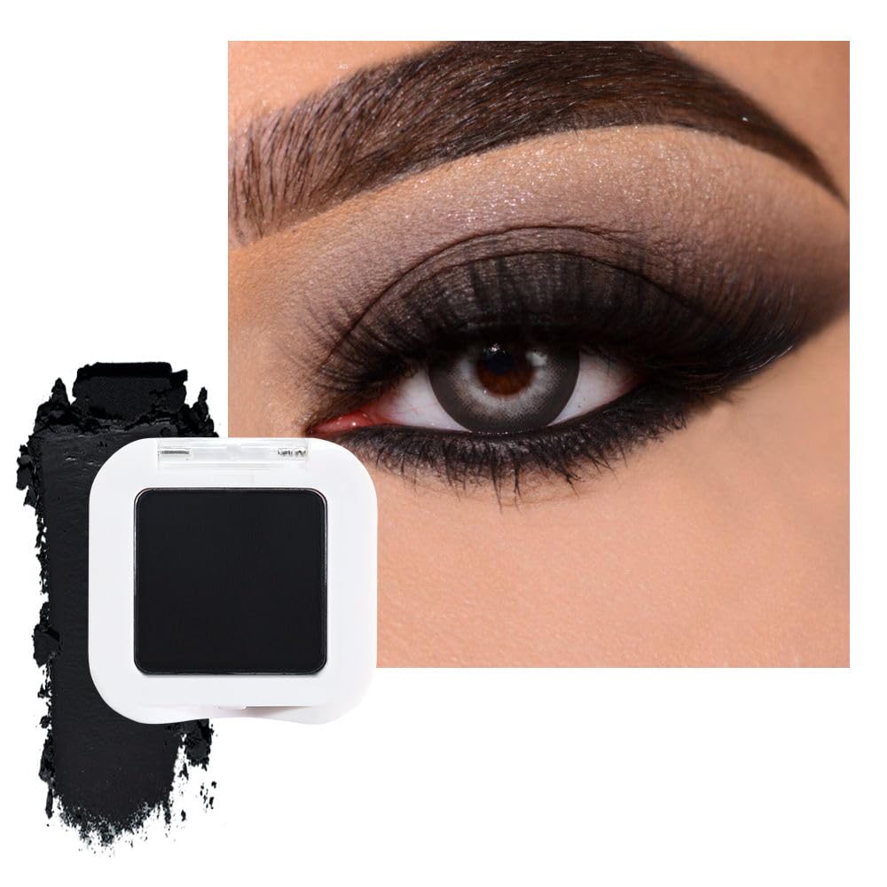 Matte Single Eye Shadow Palette Makeup, Deep Dark Black Monochrome Eyeshadow For Old Women, Mini Single Pressed Pigmented Waterproof Sombras Para Ojos, Vegan, Talc, Paraben&Cruelty Free, 04
