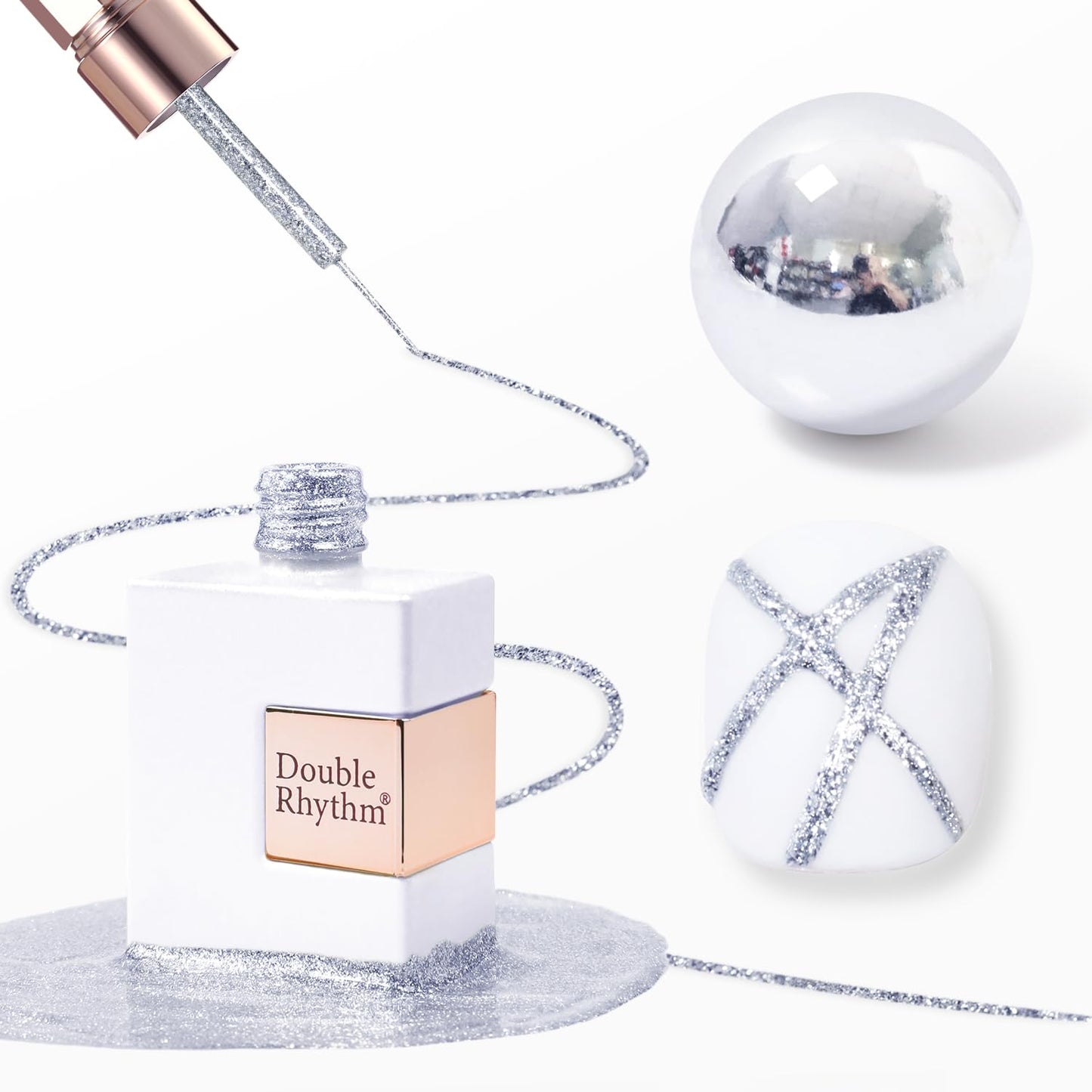 Double Rhythm 15 Ml Metallic Gel Liner Nail Art Bronze Mirror Chrome Painted Drawing Stripper 3D Effect Gel Polish (Glitter Silver-L1001)