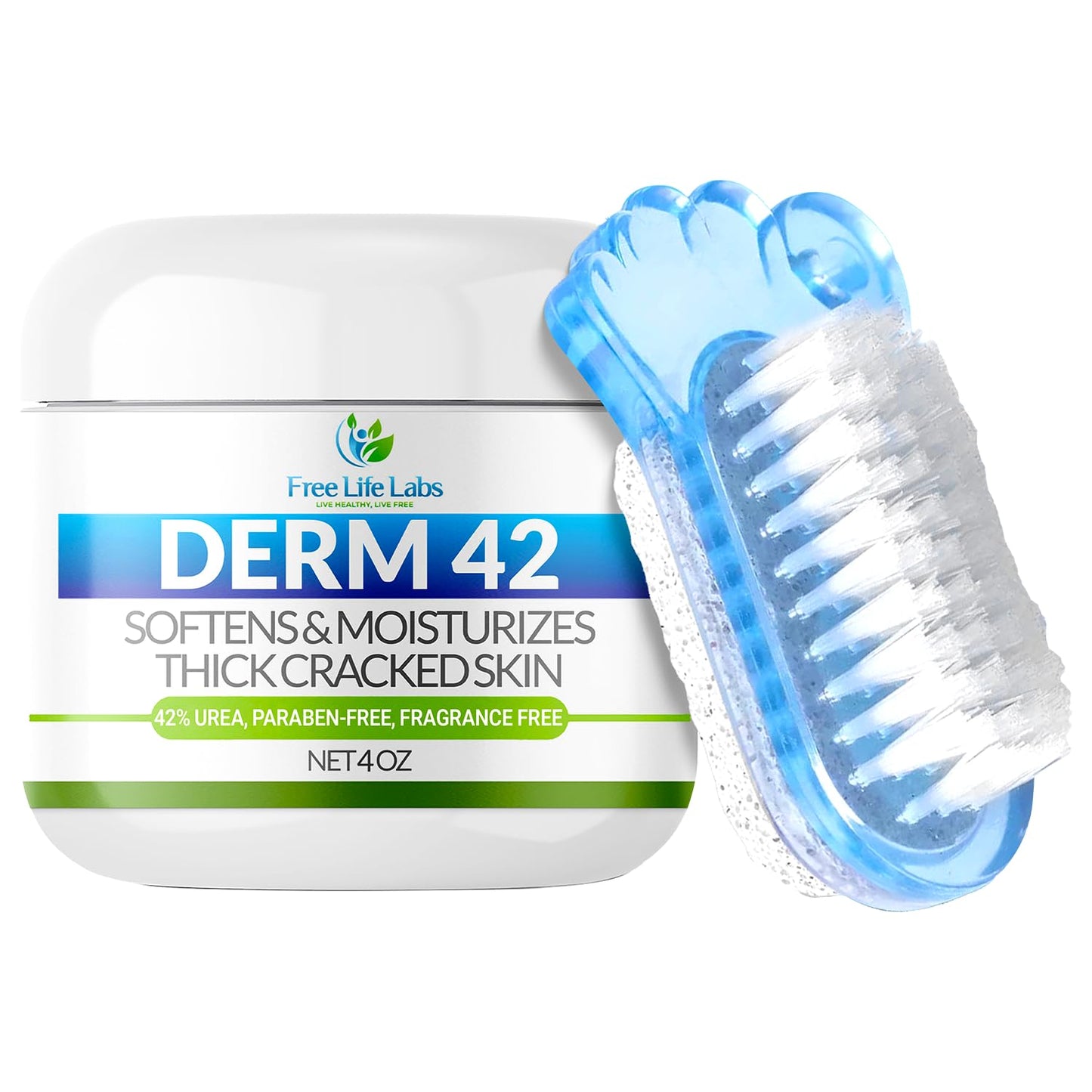 Urea Cream for Feet - Maximum Strength 42% Foot Cream for Calluses and Dry Feet - Free Pumice Stone and Brush - Shea and Mango Butters-Paraben Free-Fragrance Free- 4oz.