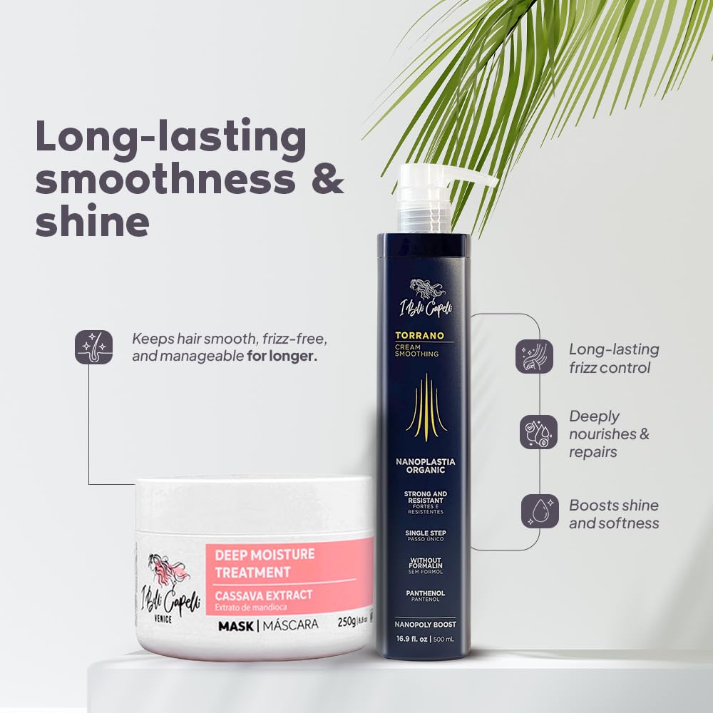 Torrano Keratin Kit, Keratin Hair Treatment Straightening in 1 Step (500ml) + Argan Oil Mask (250g)-Nanoplastia Keratina para Alisar el Pelo Sin Formol- Progressiva (2 pack)