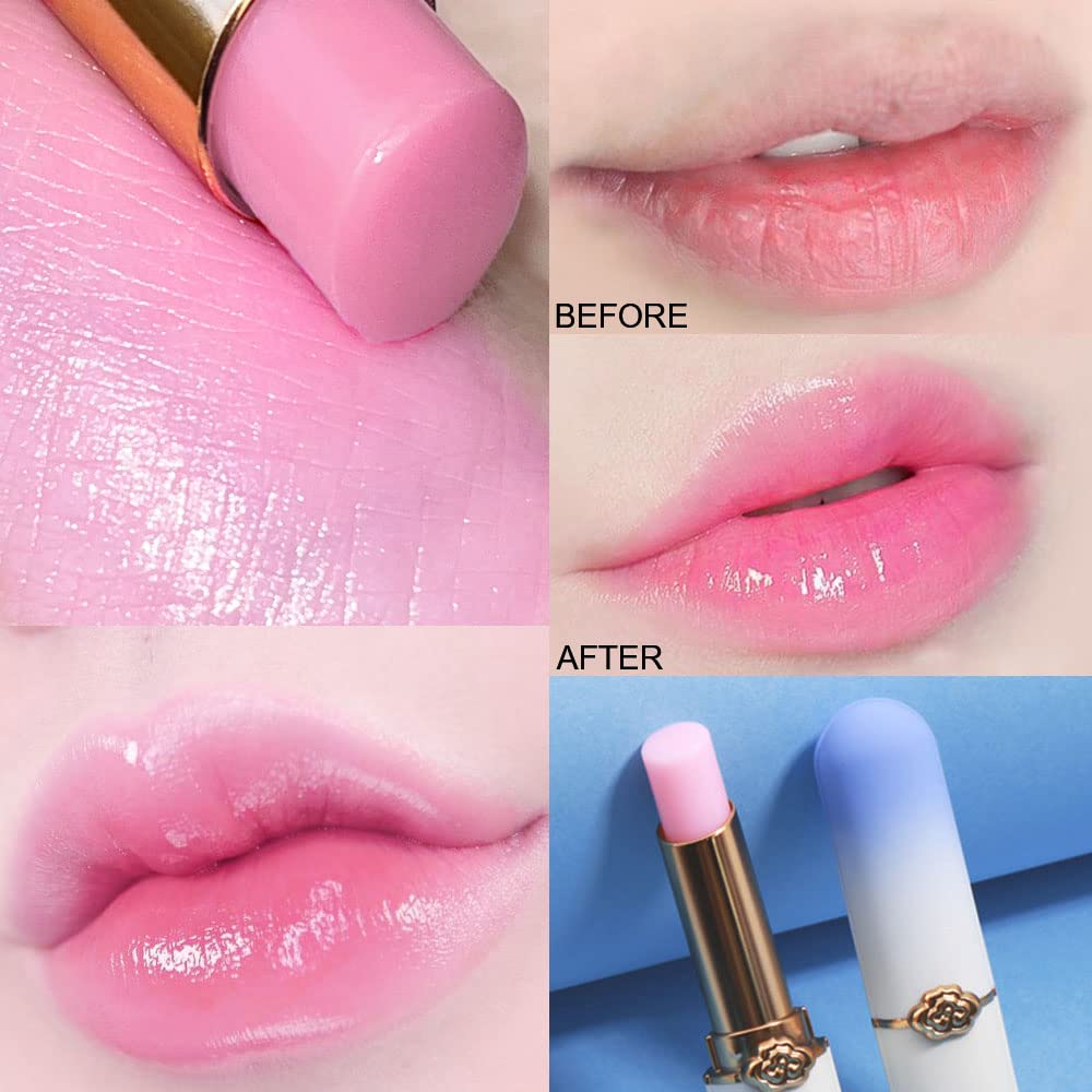 evpct 2Pcs Blueberry Tinted Lip Balms PH Lip Color Changing Lipstick Balm Stain Gift Set Queen for Women Girls Korean Mood Long Lasting Color Change Light Pink Lipstick Lip Tint Plumper Gloss