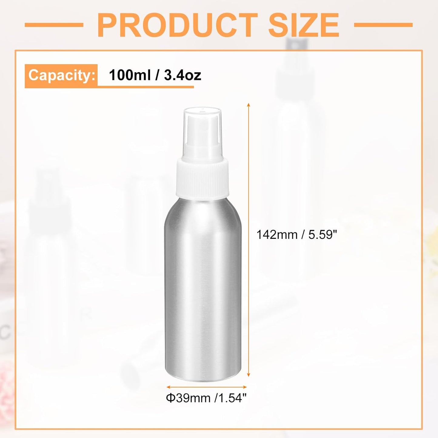 HARFINGTON 3pcs Aluminum Fine Mist Spray Bottles 100ml/3.4oz Metal Small Liquid Alcohol Refillable Travel Container with White Plastic Nozzle Cap for Perfume Skincare Cosmetic Storage Bottle