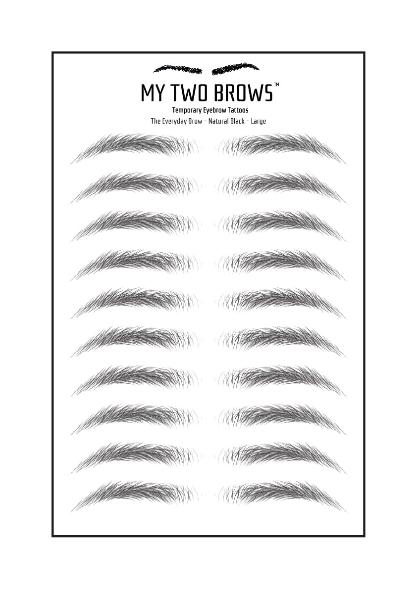 (10 pairs) Natural Black Temporary Eyebrow Tattoo - Large Size - Waterproof & Smudgeproof - Everyday Brow Style Eyebrow Stickers - Sheet Lasts up to 30 Days - Won't Work on Existing Brows