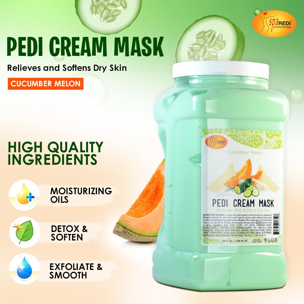 SPA REDI - Body and Foot Cream Mask, Cucumber and Melon, 128 Oz - Pedicure Massage for Tired Feet and Body, Hydrating, Fresh Skin