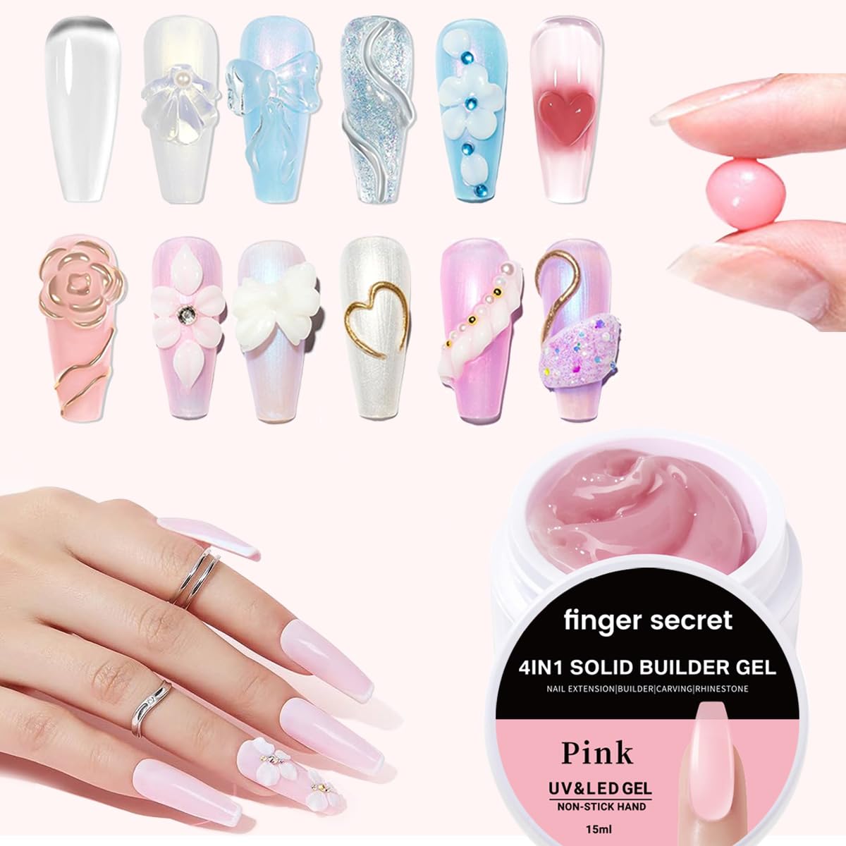 Solid Builder Gel for Nails Hard Gel 3D White Nude Pink Clear Colors for Nail Extension DIY Nail Kit 60ml