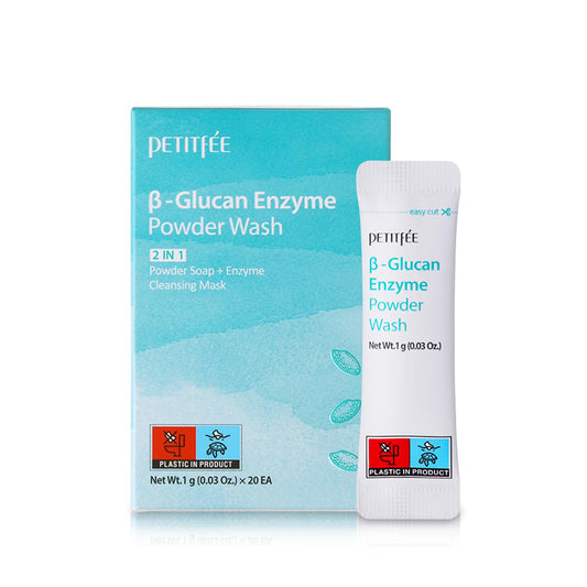 Petitfee B-Glucan Enzyme Wash 1g*20ea - Facial Cleanser, Cleansing Powder with Papaya Extract Papain, Rice Extract for Mild, Daily Exfoliation, Powder Soap, Cleansing Mask, Travel Size
