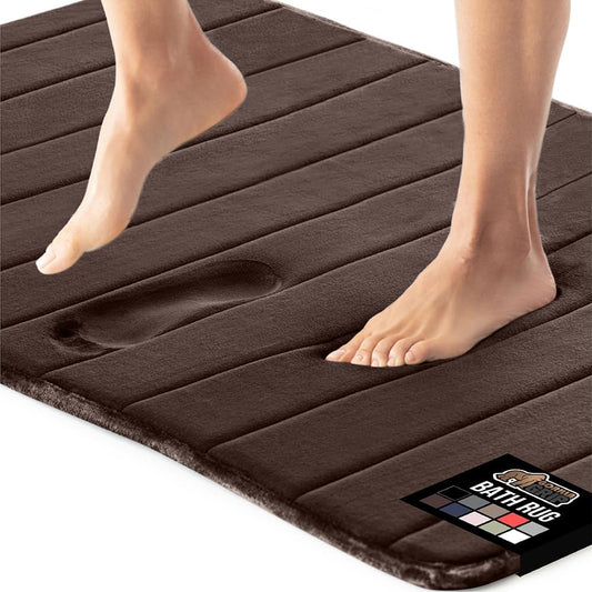 GORILLA GRIP Memory Foam Bath Mat, Soft Absorbent US Designed Bathroom Rug, Gripping Dots Machine Washable Bathmat, Cushioned Floor Mats, Shower Sink Rugs Room Décor Accessories, 24x17 Brown
