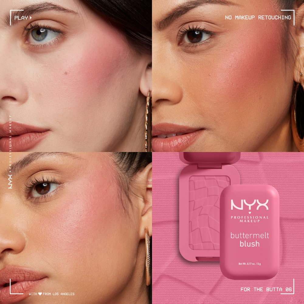 NYX PROFESSIONAL MAKEUP Buttermelt Powder Blush, Fade and Transfer-Resistant Blush, Up to 12HR Make Up Wear, Vegan Formula - For The Butta