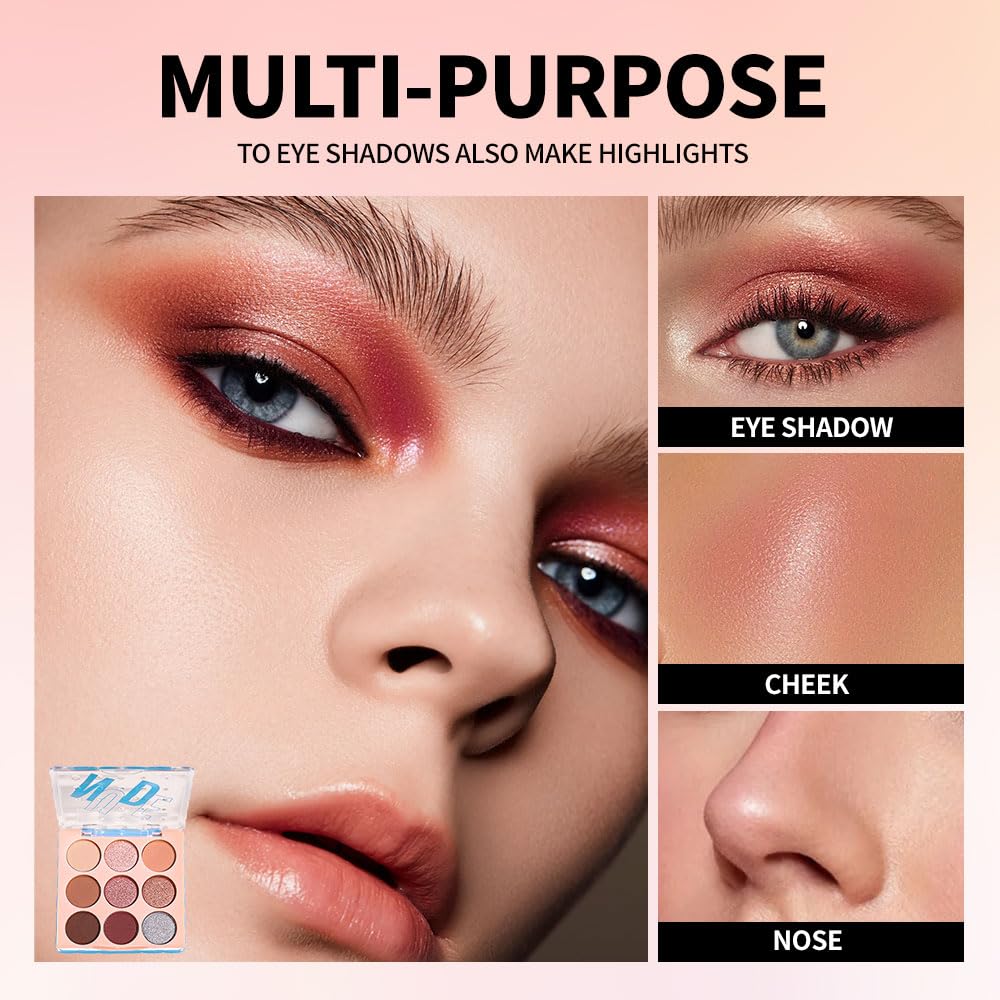 9-Color Neutral Eyeshadow Palette – Matte & Shimmer Combination, Soft Beige & Brown Tones, Long-Lasting, Waterproof, Blendable, Versatile Looks for Everyday, Work, and Date Makeup 01