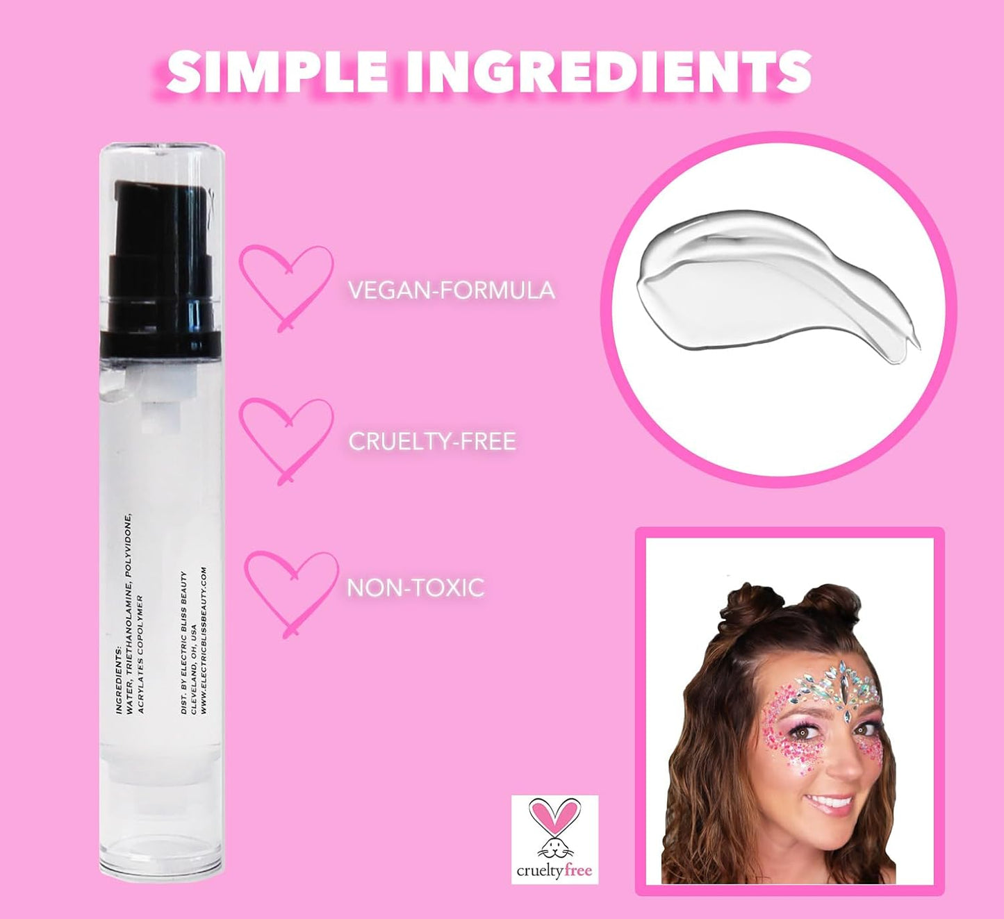 10 ML Quick Dry - Cosmetic Glitter Glue - Electric Bliss Beauty - Face & Body Chunky Glitter Glue Adhesive Body Cosmetic Makeup