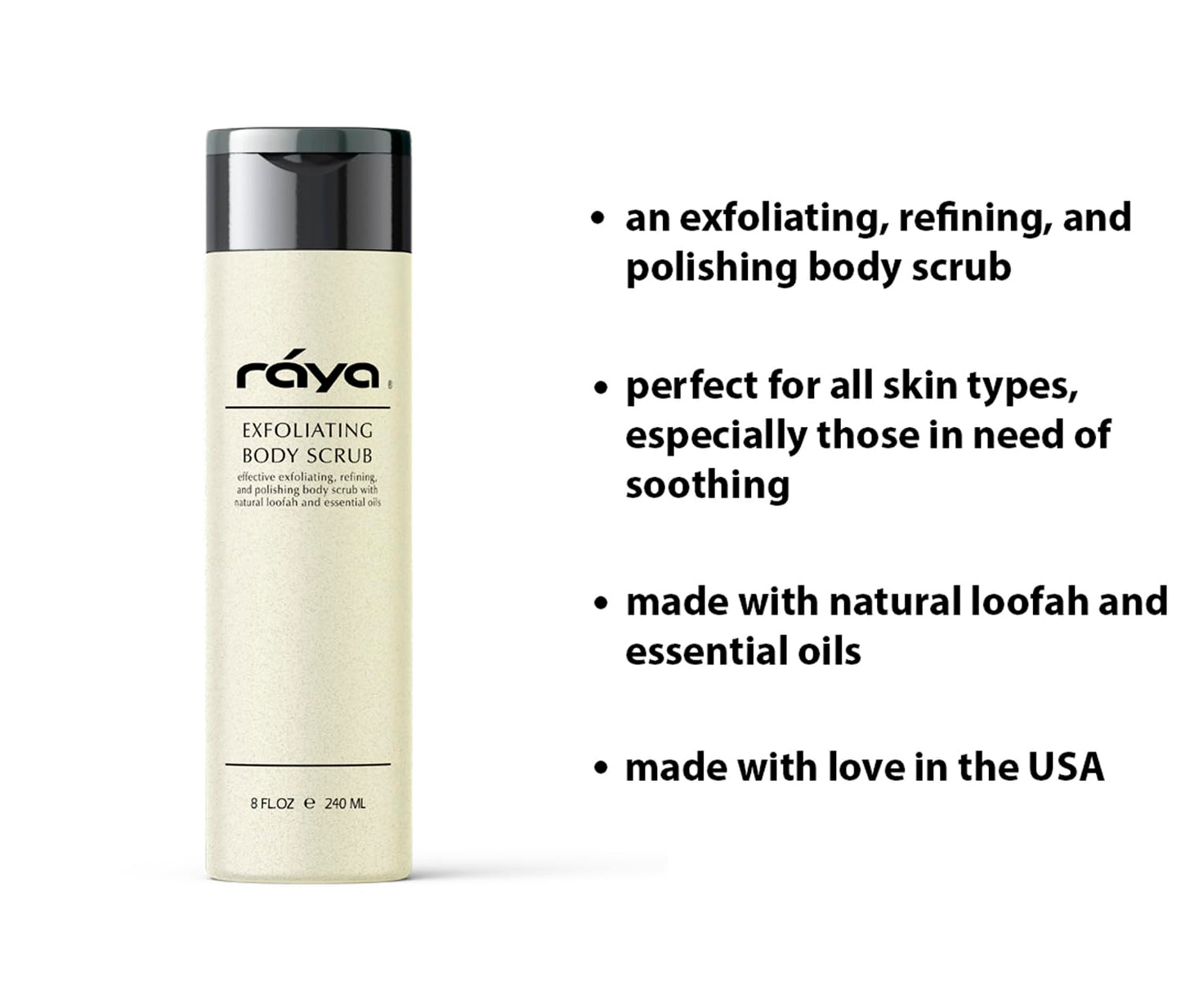 RAYA Exfoliating Body Scrub 8 oz (S-103) | Exfoliating, Refining, and Polishing Body Scrub | Made with Natural Loofah and Essential Oils | Relieves Ingrown Hairs