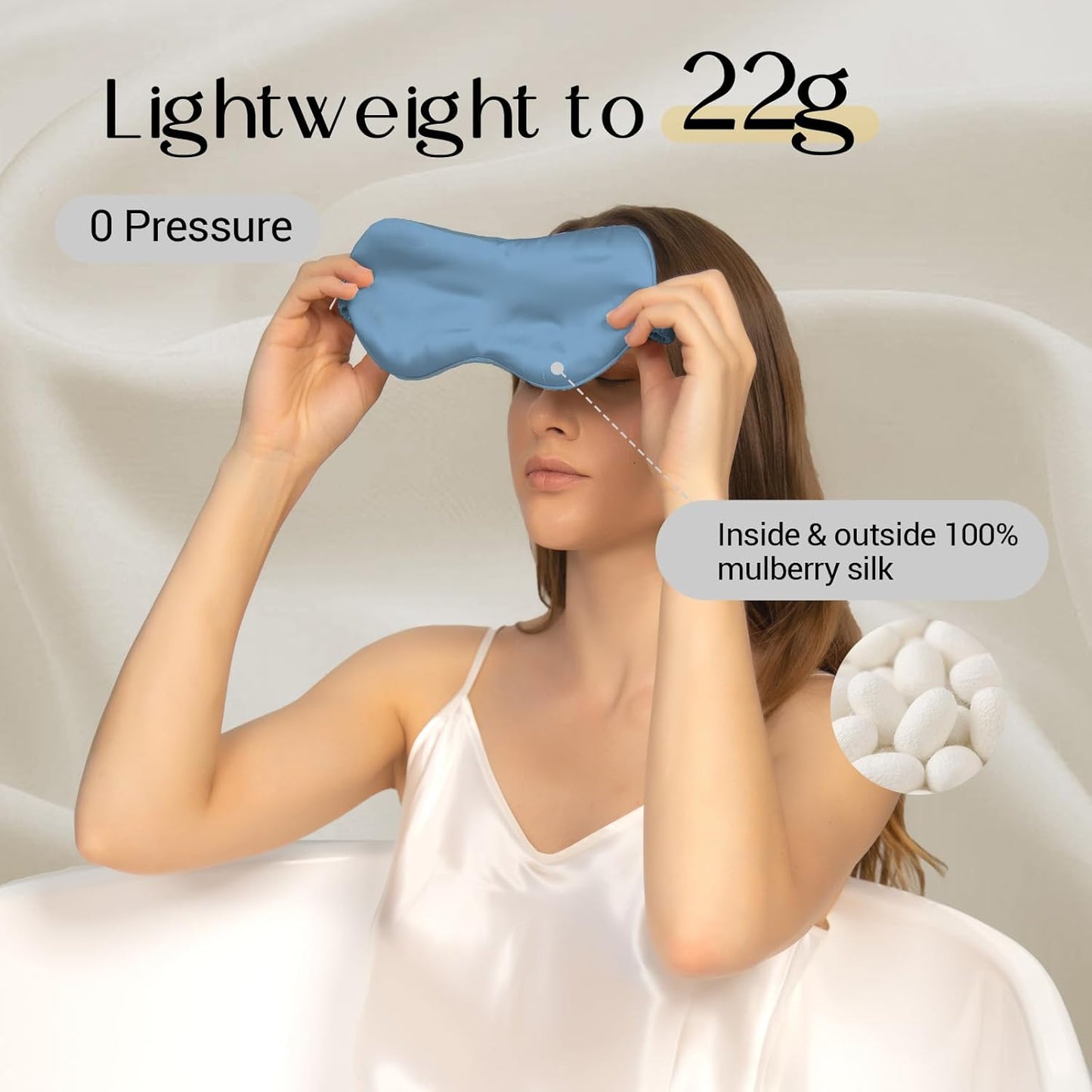 ZIMASILK Adjustable 100% 22 Momme Mulberry Silk Sleep Mask for Sleeping, Filled with Premium Mulberry Silk, Softest & Breathable Eye Sleeping Mask (Sky Blue)