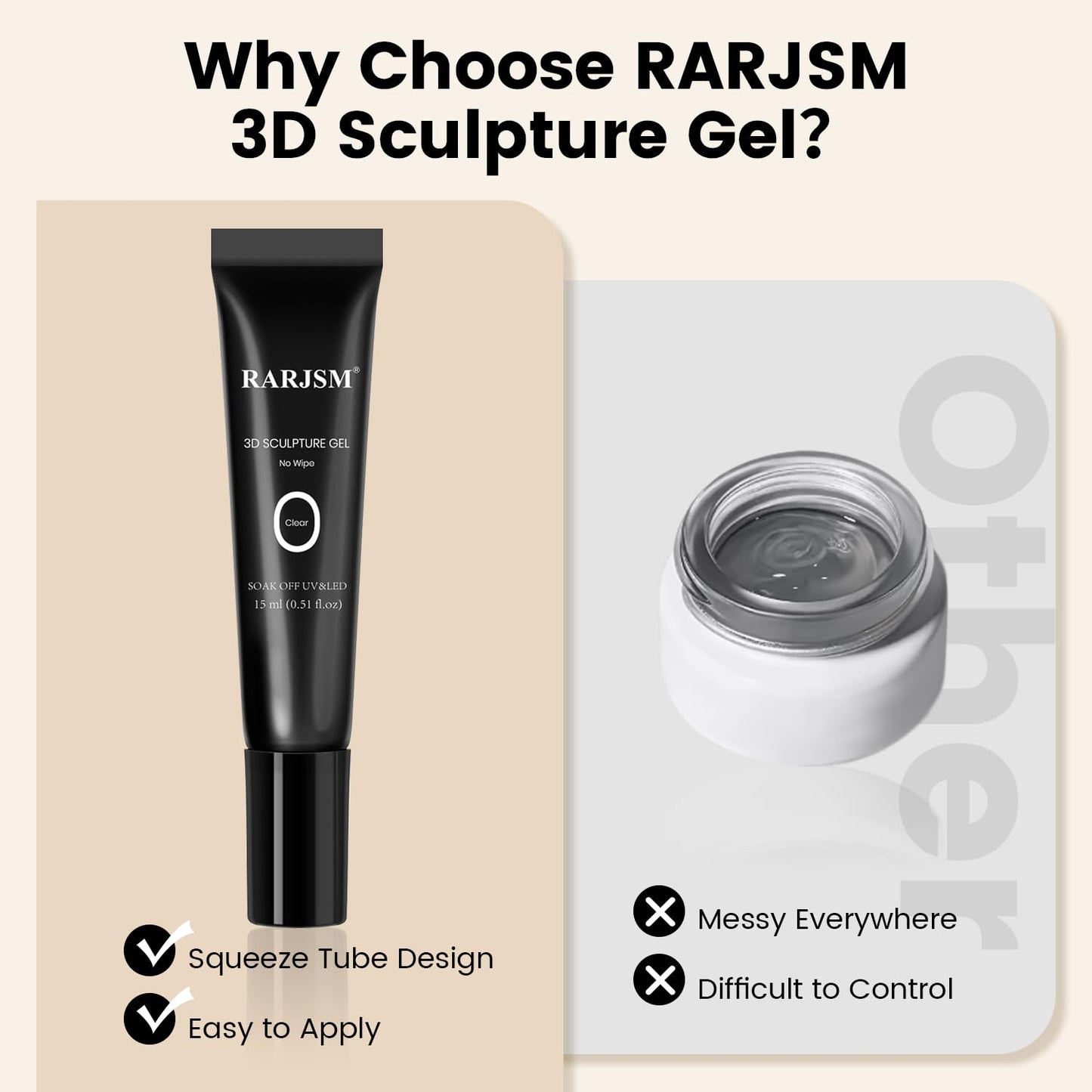 RARJSM 3D Sculpting Gel for Nail Art Designs DIY NailCharms Rhinestone Glue 3D Nail Craving GelPolish Clear Painting Drawing Sculpture Gel UV LED Curing Requires NailDecoration Manicure Design