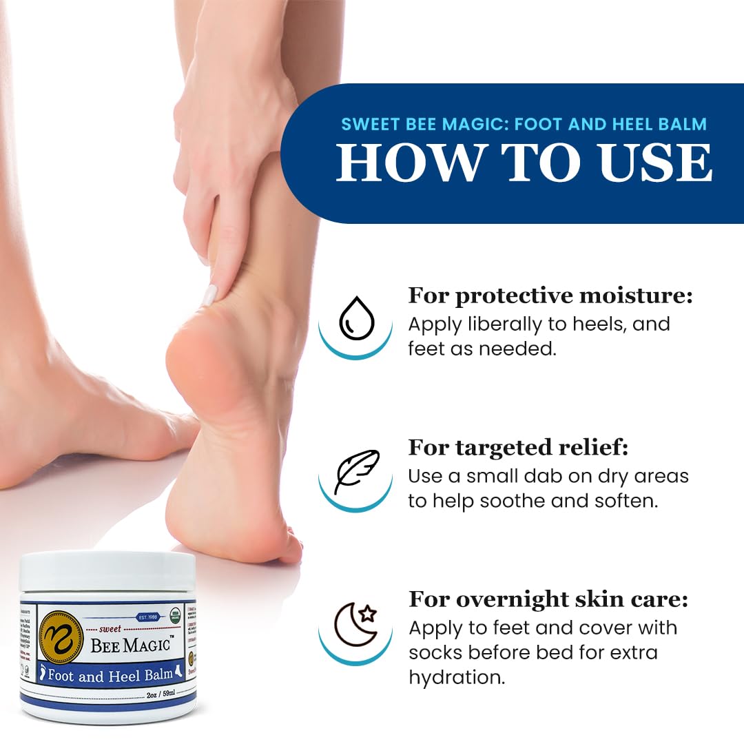 Sweet Bee Naturals Organic All Natural Foot and Heel Balm 3 (2 OZ Jars). For Dry and Cracked Feet Repair. Organic Salve Moisturizer for Heel Care & Callus Treatment. Made in USA. 3 Jars (6 OZ)