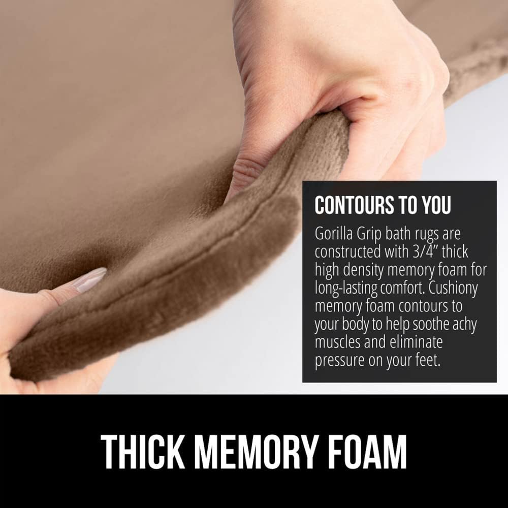 GORILLA GRIP Memory Foam Bath Mat, Soft Absorbent Velvet Bathroom Mats, Durable Dots on Underside, Machine Washable Bathmat, Carpet Rug Room Decor for Shower Tub Floor RV, 36x24 Rugs, Taupe