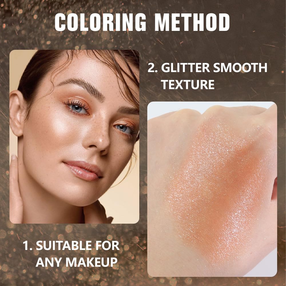 Light Brown Champagne Colored Glitter Eyeshadow – Champagne Copper Shimmer Eye Shadow, Daily Waterproof Long-Lasting Eyeshadow Powder Palette for Women Neutral Eye Makeup sombras para ojos 01