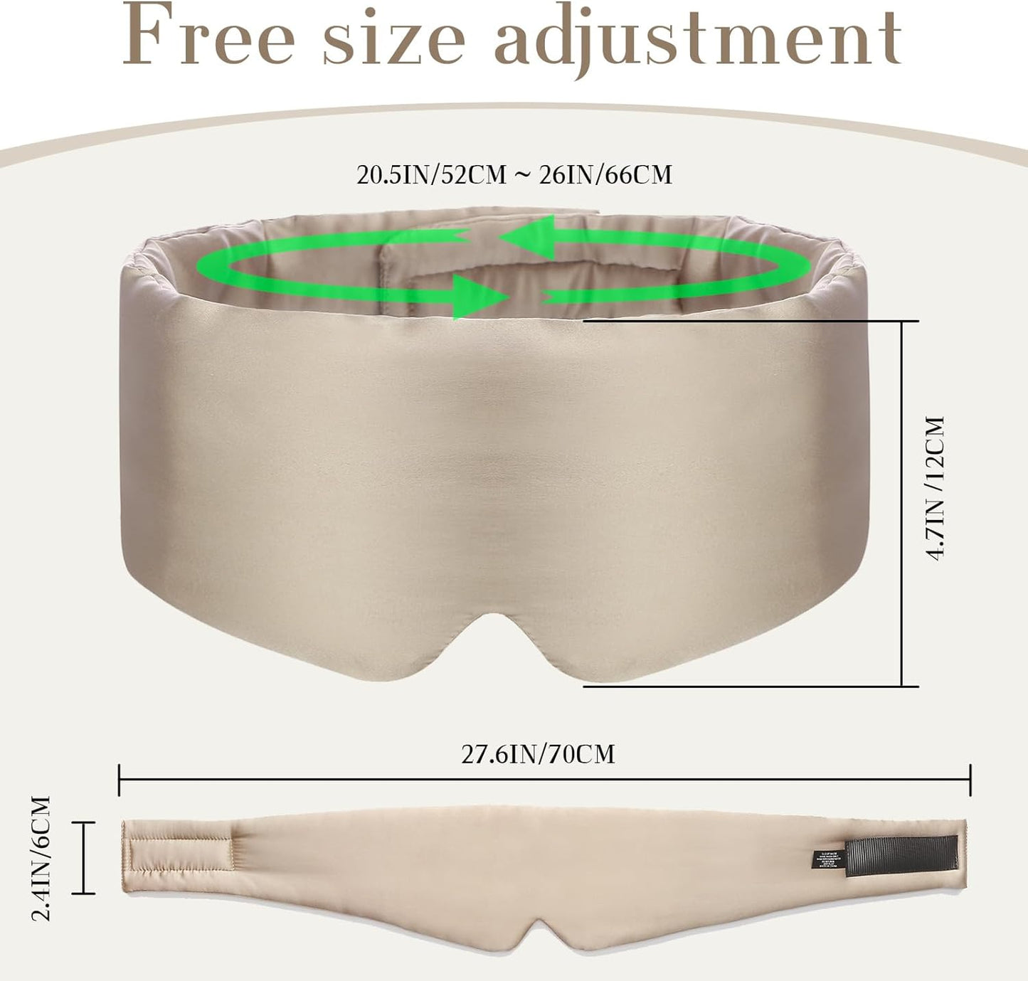 100% Mulberry Silk Sleep Mask Eye Mask for Women Man with Adjustable Band, for Side Sleeper Blackout Sleep Mask for Travel Rest and Office Large Size (Taupe)