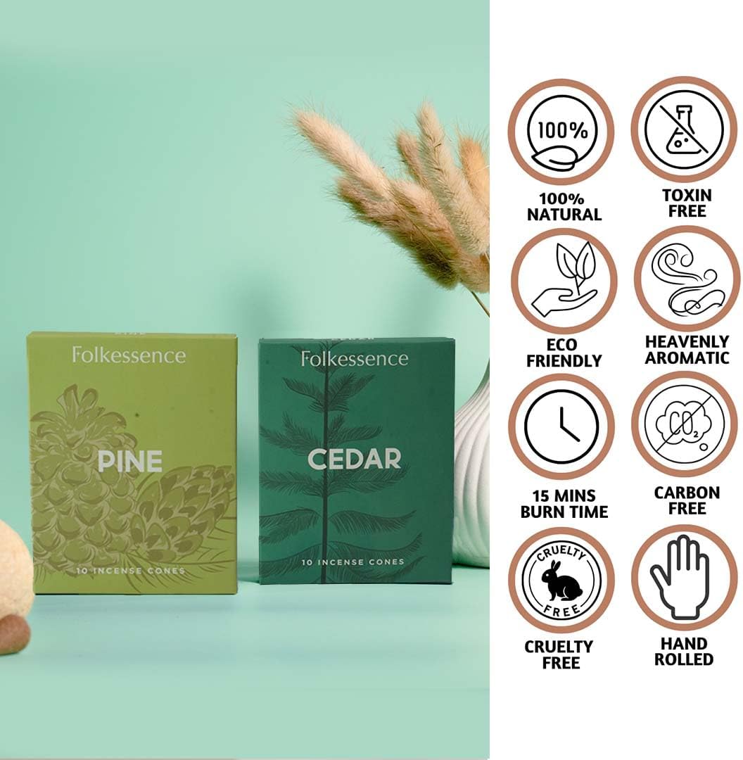 Folkulture Incense Cones for Waterfall | 20 Pc Incense Cone Scented | 2 Fragrance Cone-Insenses - Pine & Cedar | Natural, Non Toxic | Pine & Cedar Inscents-Cones | Relaxing, Meditation, Spiritual