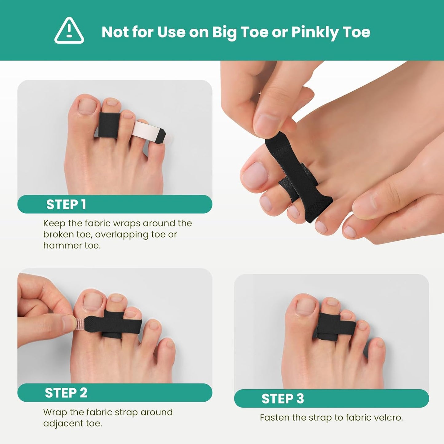 Welnove Hammer Toe Straightener - 8 Pack Broken Toe Wraps - Hammer Toe Corrector for Women - Toe Splints for Crooked Toes, Curled Toes, Bent Toes - (Large, Black)