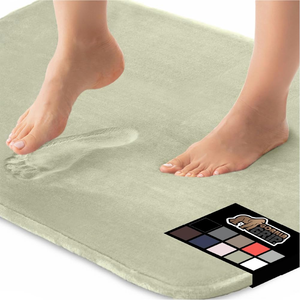 GORILLA GRIP Memory Foam Bath Mat, Soft Absorbent Velvet Bathroom Mats, Durable Dots on Underside, Machine Washable Bathmat, Carpet Rug Room Decor for Shower Tub Floor RV, 60x24 Rugs, Sage