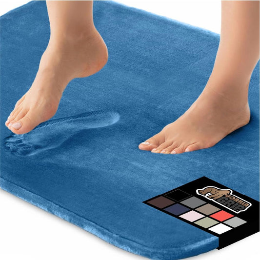 GORILLA GRIP Memory Foam Bath Rugs, Soft Absorbent Velvet Bathroom Mats, Durable Dots on Underside, Machine Washable Bathmat, Carpet Rug Room Decor for Shower Floor, 24x17 Mat, Caribbean Blue