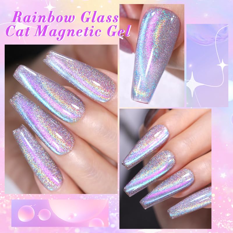 Born Pretty Magnetic Gel Nail Polish Holographic Glass Cat Magnetic Eye Gel Polish Nail Gel Soak Off Nail Art Salon Manicure Collection Gift 6pcs