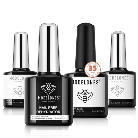 modelones Nail Thickening Solution Nail Dehydrator and Primer with Gel Base & Top Coat Set, Acid Free Acrylic Supplies Primer Glossy Gel Nail Polish Top Coat