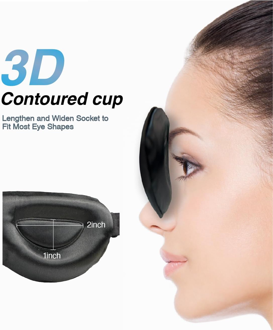 PROMEED Adjustable 100% Mulberry Silk Sleep Mask 23 Momme, 3D Contoured No-Pressure Cup Eye Mask for Sleeping, Super Soft Breathable Blindfold, Perfect Blocks Light for Sleeping (Black)