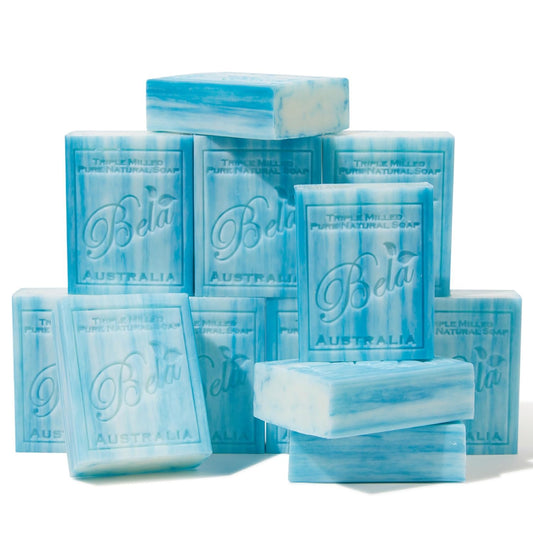 BELA Ocean Soap 3.3 OZ, Pack of 12, Long Lasting French Triple Milled Bar Soap with Organic Shea Butter, Hand Face, and Body Wash Bar, Made in Australia