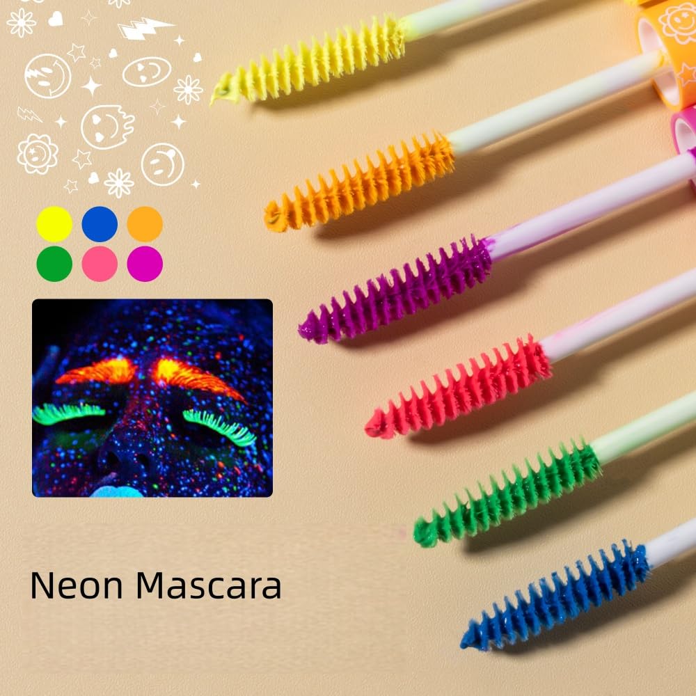 6 Colors Fluorescent Mascara, Glow Colored Mascara, Parties, Weddings, Stage Use, Party Night, Halloween Christmas Parties, High Pigmented, Apply to Eyelashes/Eyebrows/Hair (Pink)