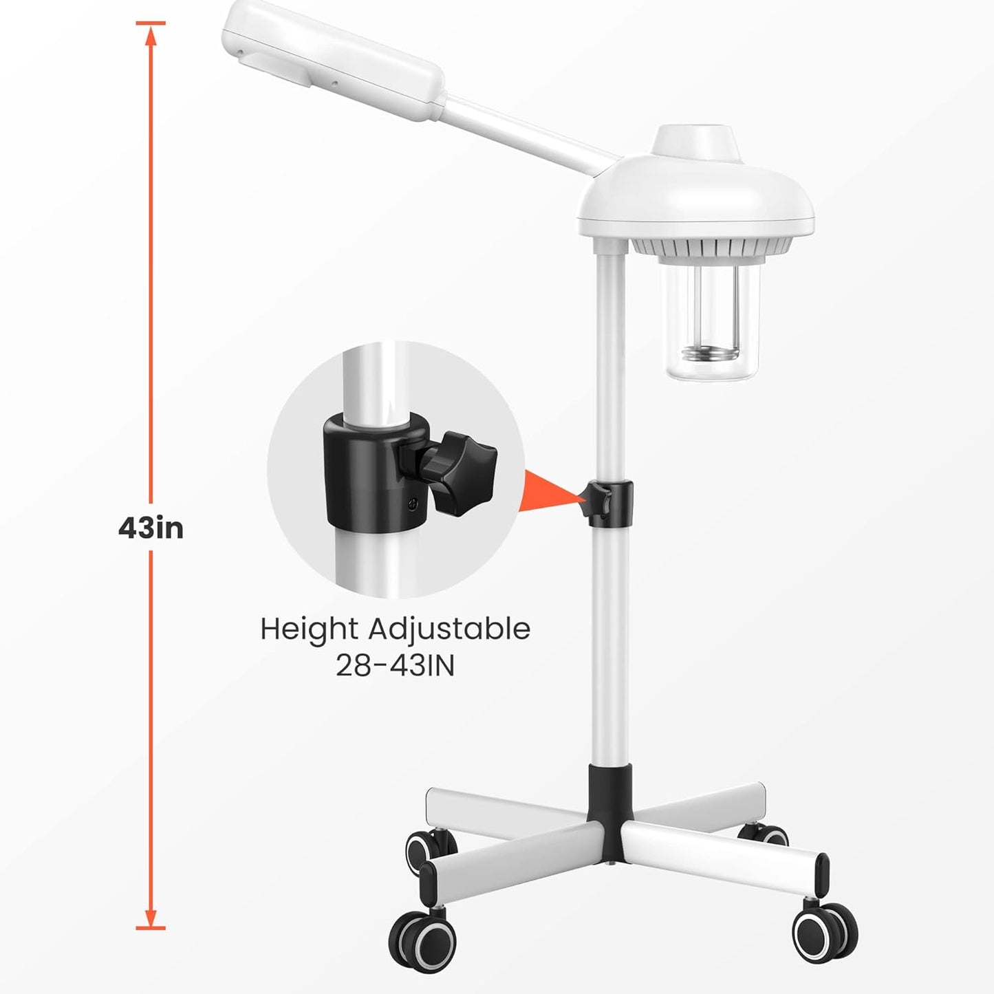 TASALON Professional Facial Steamer on Wheels, Hot Ozone Face Steamer for Facial, Esthetician Steamer for Salon Beauty and Spa, Mist Face Steamer for Facial Deep Cleaning Skin Care Equipment- White