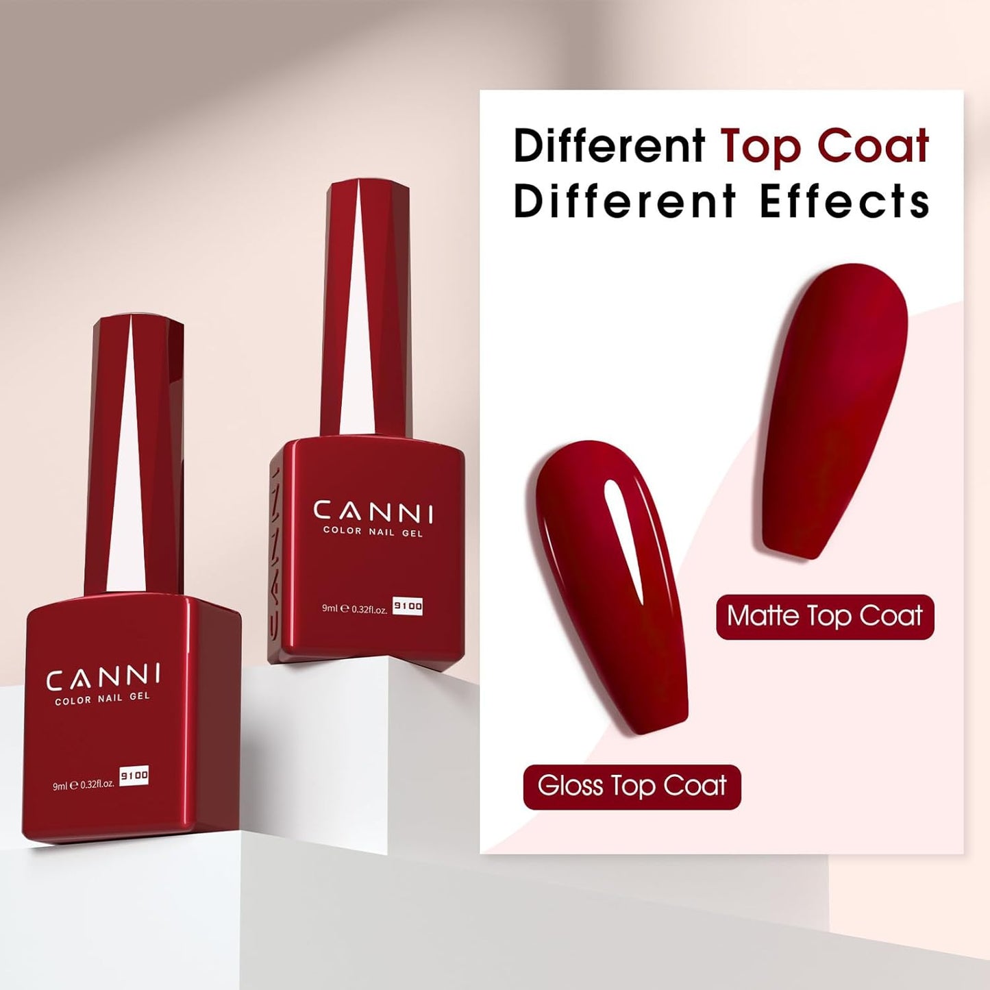 CANNI Red Gel Polish, 1Pcs Deep Dark Red Color Nail Polish Gel High Gloss Soak Off UV French Nail Manicure Salon DIY
