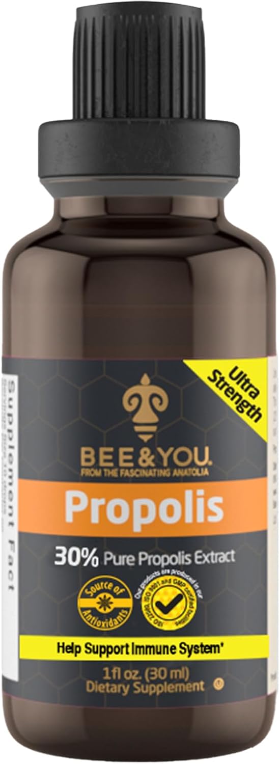 Bee and You Propolis Liquid Extract Drops, 30% Propolis, Ultra Pure, Immune Support Supplement, Sore Throat, Allergy Relief, Respiratory, Antioxidants, Keto, Paleo, Gluten-Free, 1 Fl Oz
