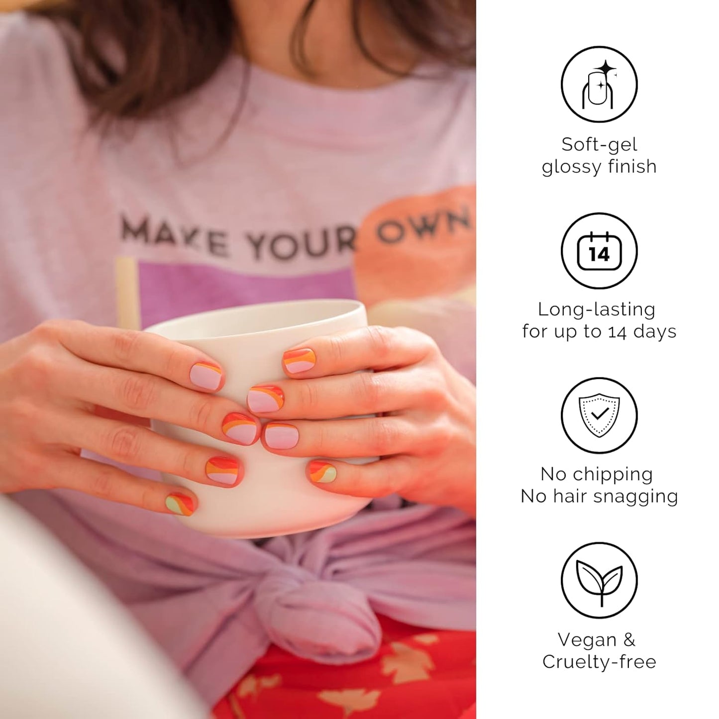 NAILOG Semi Cured Gel Nail Strips, 34 pcs Salon-Quality Gel Nail Stickers, Long Lasting Nail Wraps for Women with Soft Gel Finish | Lollipop