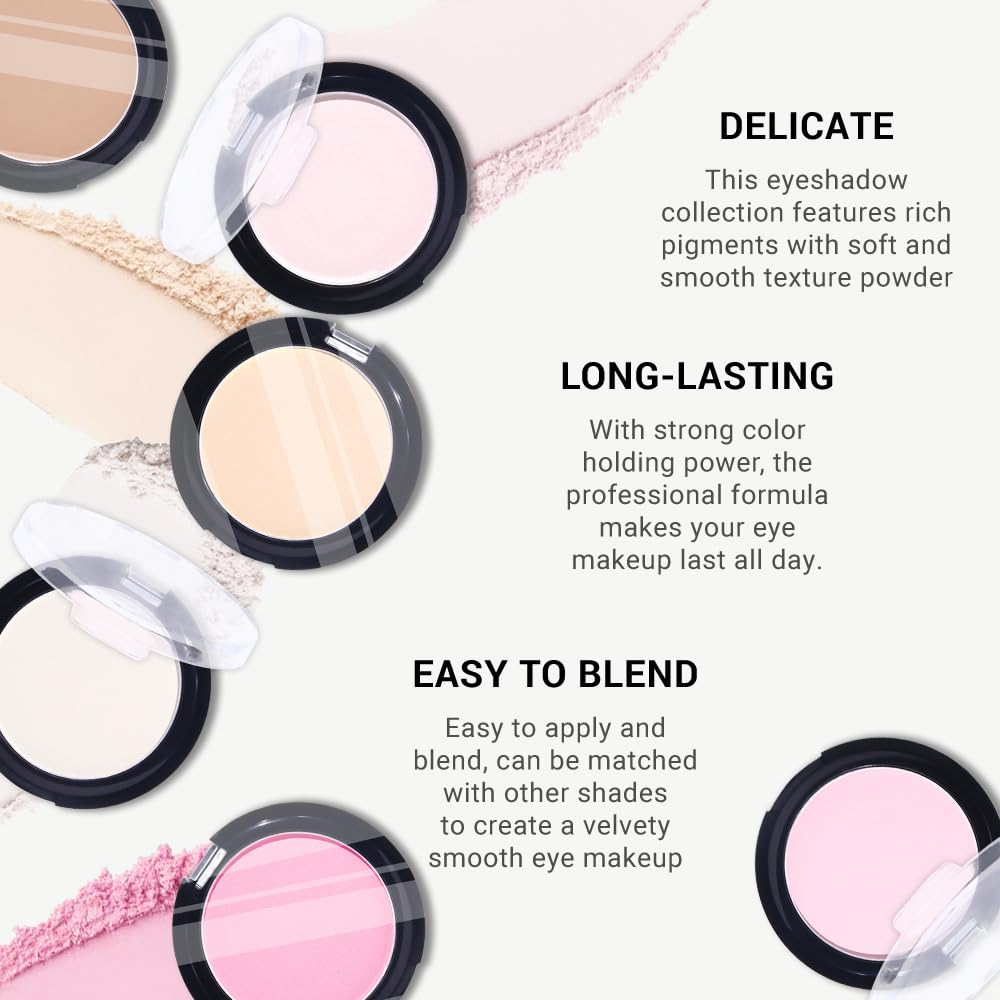 Monochrome Matte Eye Shadow Palette,Light Pink Neutral Nude Matte Pressed Powder Single Eyeshadow,Natural Long Lasting Naturing-Looking Eyeshadow,Talc,Paraben Vegan & Cruelty Free