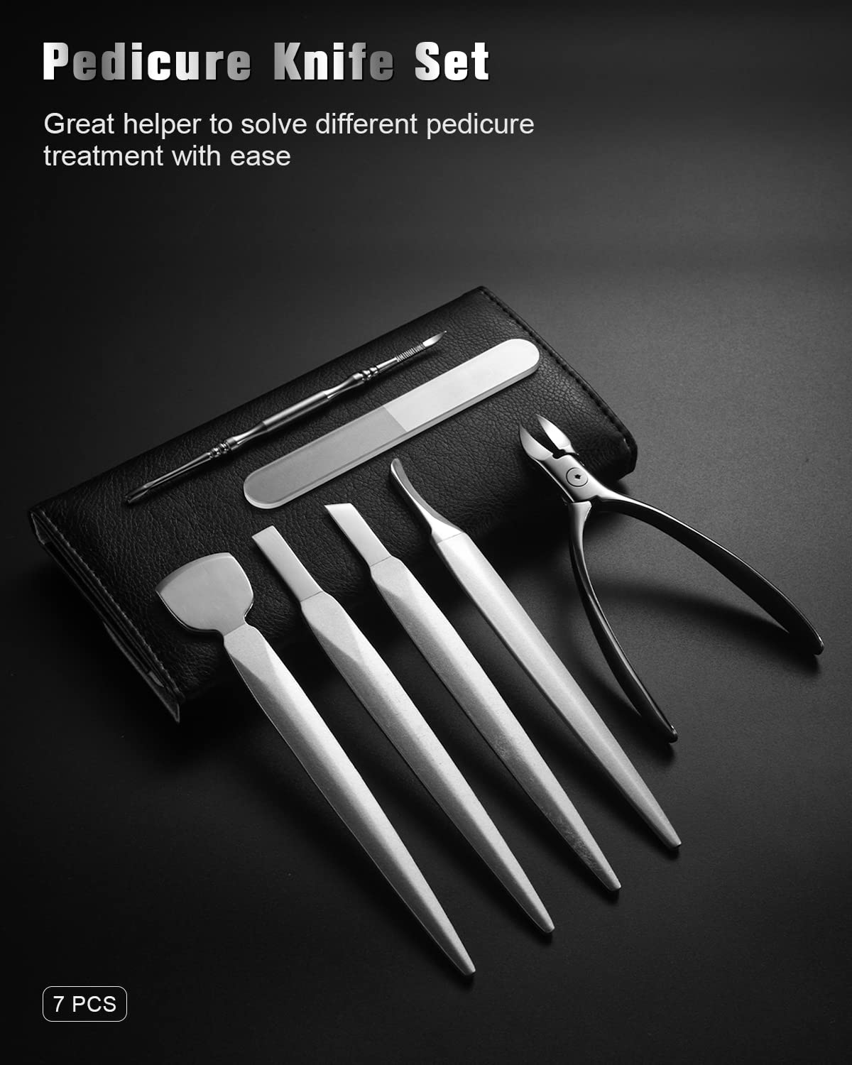 FERYES Pedicure Knife Ingrown Toenail Kit, 7 PCS Professional Pedicure Tool Toenail Grooming Kit, Top Notch Foot Blade, Super Sharp Toenail Clippers (Leather case included)