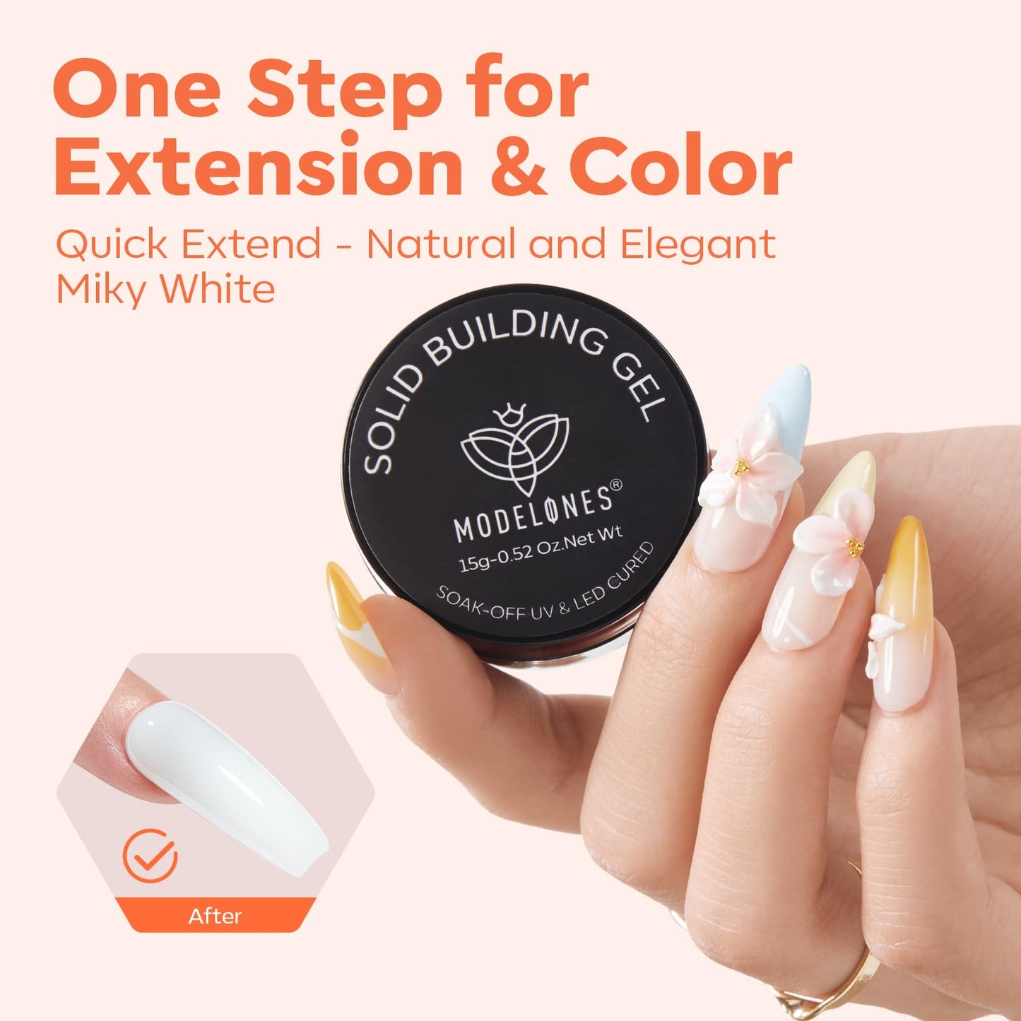 modelones 3D Sculpting Gel, Milky White Solid Nail Builder Hard Gel for Nail Art Molding & Extensions for Chrome Powder, Nails Glitter Polish Home DIY Manicure, U V Lamp Needed