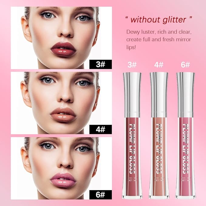 ibcccndc Lip Plumper gloss,Natural Lip Plumper,High Shine Lip Plumper,Lip Enhancer for Fuller,Sexy Lip Gloss,Shiny Lip Gloss For Girls and Women (3)