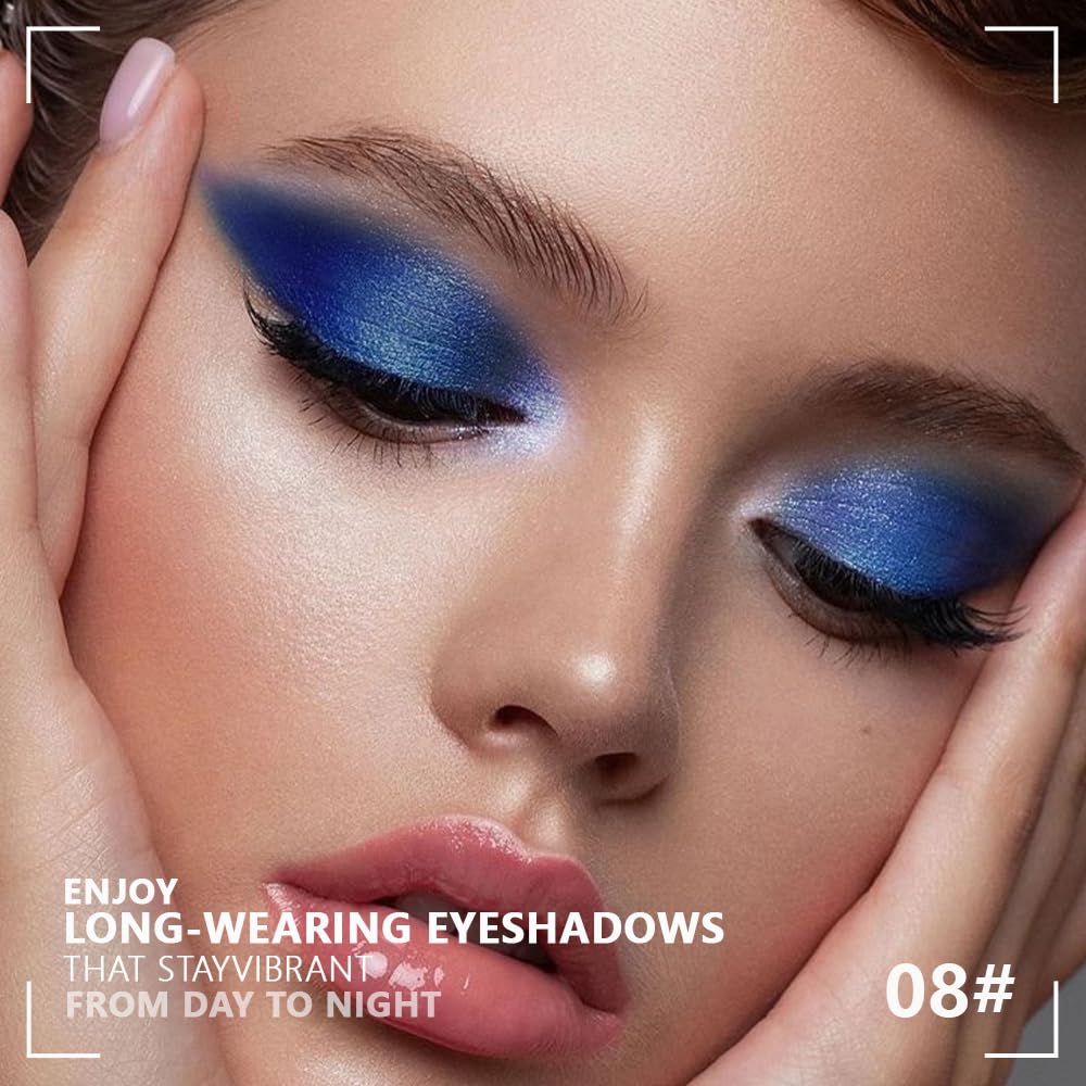 4 Colors Dark Peacock Green White Navy Sapphire Blue Eye Shadow Powder Palette Makeup, Highly Pigmented Waterproof Matte Shimmer Cream Quads Eyeshadow Palette for Women, paleta de sombras de ojos 08