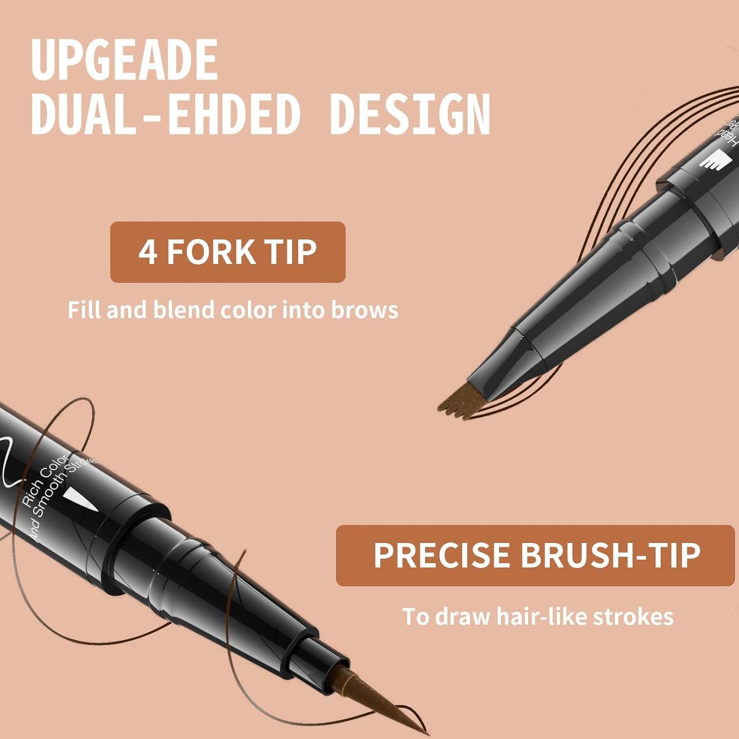 Eyebrow Pen, 2-in-1 Dual-Ended Microblading Eyebrow Pencil, Magical Faux Brow Pen with 4-Fork-Tip & Precise Brush-Tip Create Natural Hair-Like Brow, Waterproof, Stay on All Day, Light Brown, 1Pcs