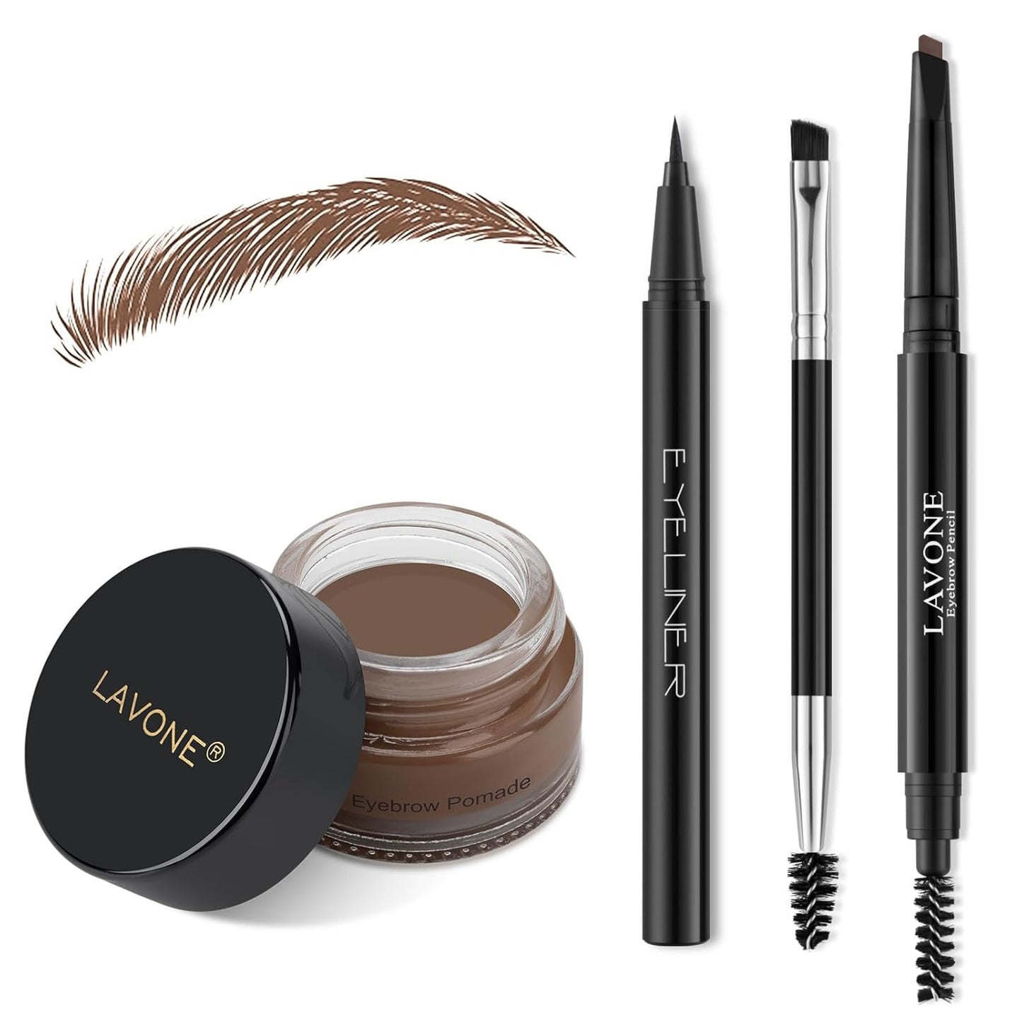 LAVONE Eyebrow Stamp Pencil Kit - Makeup Brow Stamp Trio with Waterproof Eyebrow Pencil, Eyeliner, Pomade, Dual-ended Brush - Brunette