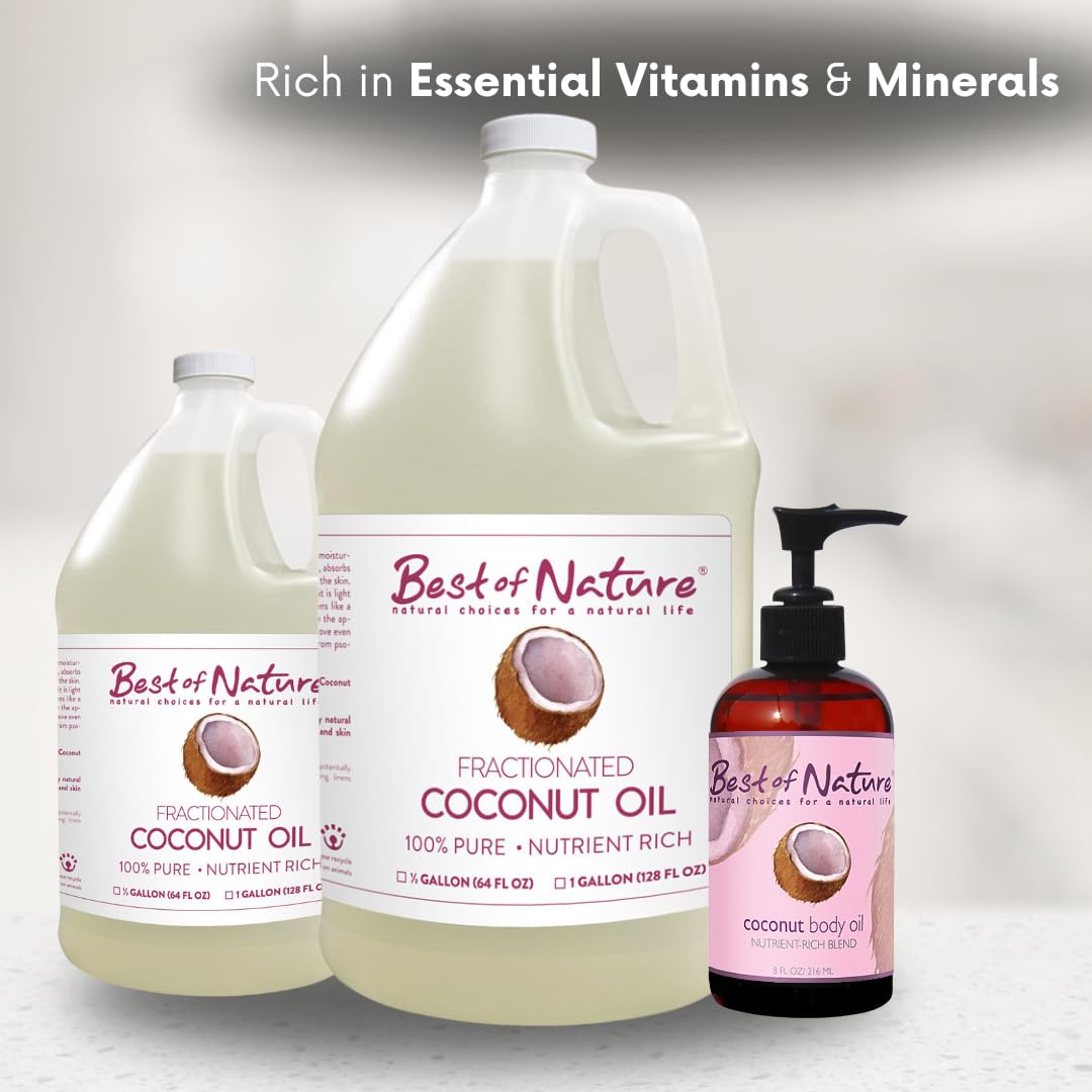 Best of Nature 100% Pure Fractionated Coconut Oil - Liquid MCT Massage & Body Oil, Unscented Moisturizer for Hair, Skin, Face, Aromatherapy Carrier for Essential Oils, Gallon (128 fl oz)